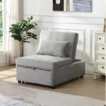 Goldoma convertible ottoman sofa bed in gray velvet, folded as an ottoman with a modern living room setting