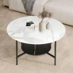 Modern sintered stone coffee table with metal legs in a living room