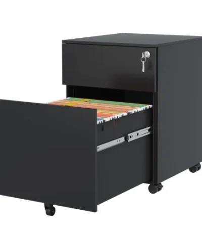 Black FCJ Fully Assembled 2-Drawer Mobile File Cabinet Steel Construction Lock Legal/Letter A4 Size Home/Office Design Wheels