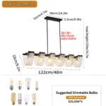 48" 6-Light Farmhouse Kitchen Island Light, Black Vintage Linear Chandelier with Adjustable Metal & Crystal Fixture for