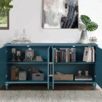 63'' Large Modern Sideboard Console Wooden Storage Cabinet Carved Flower Doors Metal Handle Adjustable Shelves for Living Room - Image 6