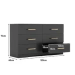 Modern lighted 6-drawer chest with gold handles in black finish for bedroom storage