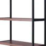 HMS Traditional Three-Tier Bookshelf in Brown and Black Metal Two-Door Book Storage for Home Office or Workshop Use – styled