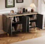 Modern Hotel Sideboard Cabinet with Storage 4-Door Doors Dimensional Effect Adjustable Shelves for Dining Room