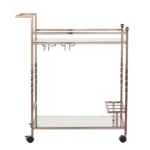 HMS Luxury Champagne Metal Mirrored Glass Rolling Bar Cart Wine Storage Serving Trolley for Dining Living Room or Any Room - Image 5