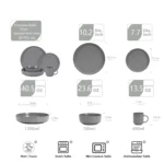 Super September Bestseller Nordic-style Round Stone Tool Tableware Set 20 Matte Light Grey Plates and Bowls – side view