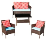 Outdoor Rattan Sofa Set with Cushion Brown
