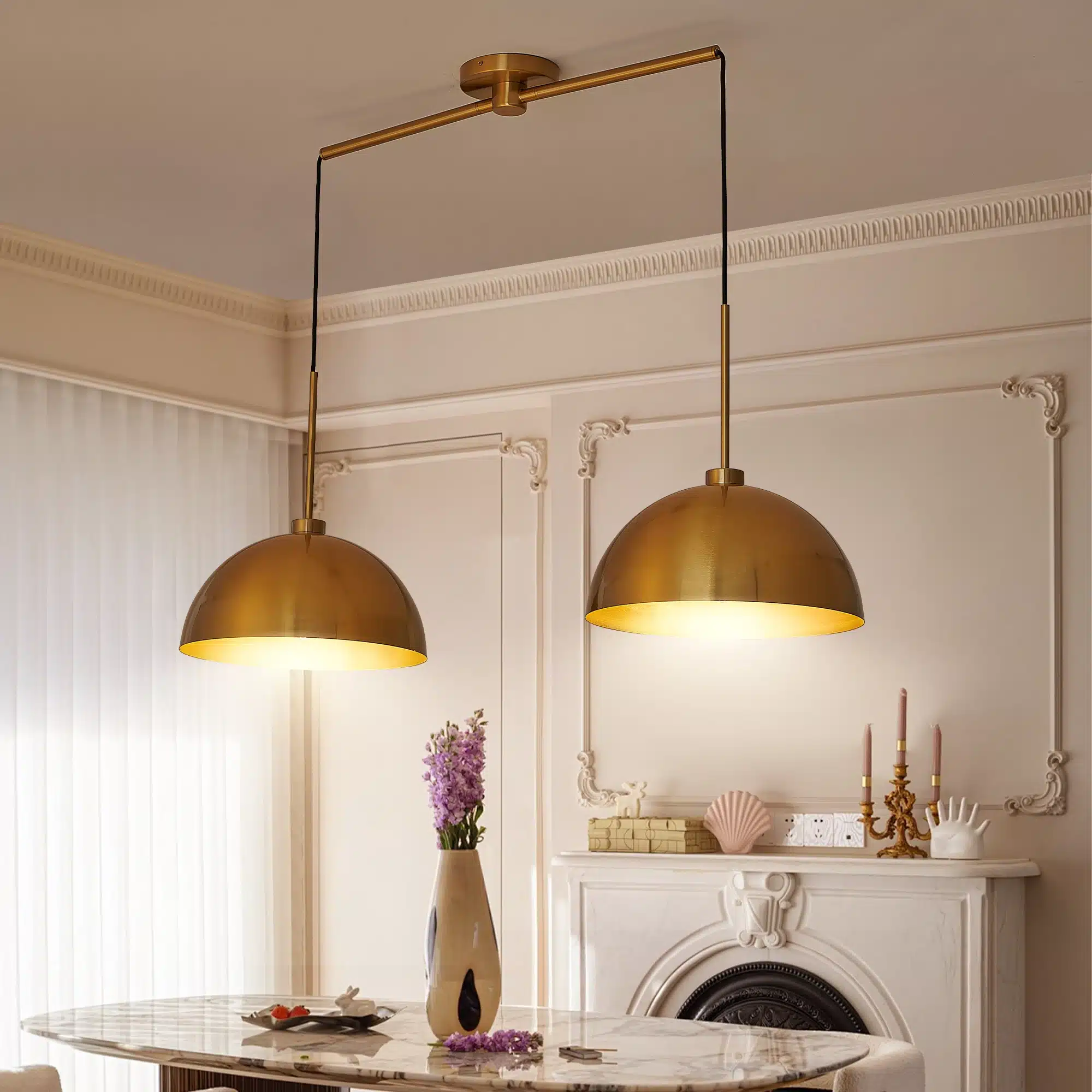 41" Industrial Modern Double Pendant Light, Adjustable Ceiling Hanging Lamp with Bright Finish (No 41" Industrial Modern Double Pendant Light, Adjustable Ceiling Hanging Lamp with Bright Finish (No Bulbs)