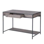 HMS 43" Brown and Black Wood and Metal H-Shape Computer Desk Stylish Office Desk – styled in a modern Writing Desks setting