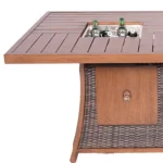 HMS Brown Wicker Rectangular Outdoor Gas Fire Pit Table Ice Bucket Made Corten Steel for Garden Use Can Use Propane Gas