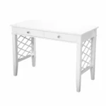 HMS 43 Minimalist White Writing Desk with Two Drawers Office Furniture for Home Bedroom or Office Building Computer Table