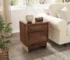 Modern walnut nightstand with drawer and shelf in bedroom setting