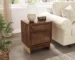Modern walnut nightstand with drawer and shelf in bedroom setting
