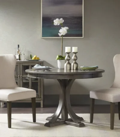 Modern round dining table in solid wood grey finish – round dining table for dining room