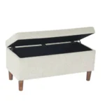 Goldoma modern accent storage bench with cream chevron woven fabric and hidden storage compartment in entryway