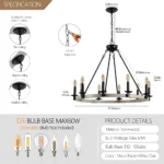 US Stock Free Shipping 31.5'' Black Iron and Wood Farmhouse 10-Light Chandelier Pendant Light for Living Room Porch – top