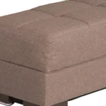 Brown chenille tufted storage ottoman with removable MDF top and hidden storage, perfect for living room or bedroom.