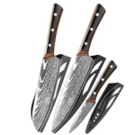 IOKO 3 PCS Stainless Steel Chef Kitchen Knife Set Santoku Sushi Japanese Style Butcher Cleaver Chef Utility Kitchen Knife Set