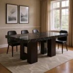70 inch black faux marble double pedestal dining table - Goldoma