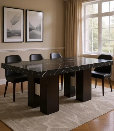 70 inch black faux marble double pedestal dining table - Goldoma