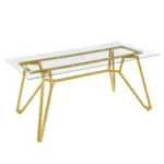 Antique Nordic modern dining table with tempered glass top and metal legs seating 6 people in a dining room