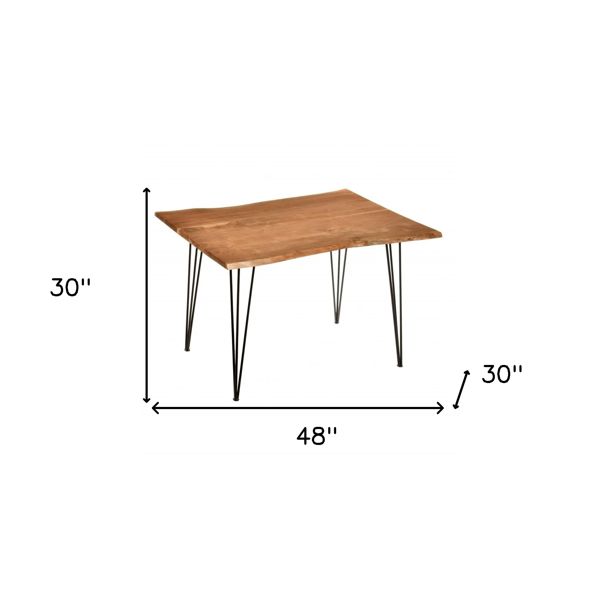 48" Solid Wood and Iron Dining Table with Brown Marble Top