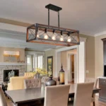 Ship From USA,32" Red Wood Industrial Farmhouse Rectangle Pendant Light, 5-Light Chandelier(No Bulbs)