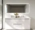 Wholesale 72-inch bathroom vanity unit in white with double artificial stone sink, front view against a tiled wall