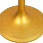 Brown and gold round pedestal small space dining table with solid wood top and iron base