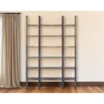 HMS Brown Six-Tier Bookcase Solid Wood and Iron Construction Elegant Sixty-Eight Inch Bookshelf