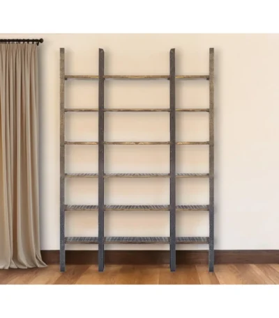 HMS Brown Six-Tier Bookcase Solid Wood and Iron Construction Elegant Sixty-Eight Inch Bookshelf