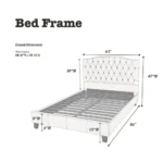 Modern faux leather queen bed with tufted upholstered headboard in a stylish bedroom setting
