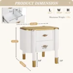 Curved nightstand with drawers featuring feather handles in a modern bedroom setting