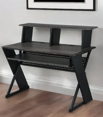 HMS 47" Modern Black Wood and Metal Computer Desk with Drawer Portable Office and Gaming Desk for Hotels