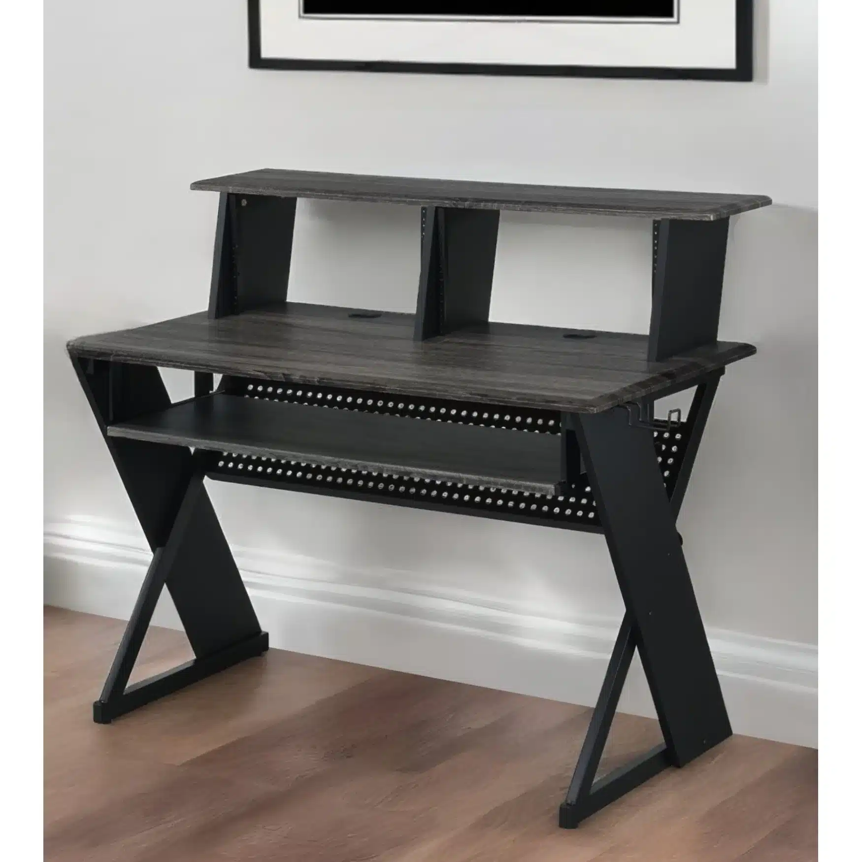 HMS 47" Modern Black Wood and Metal Computer Desk with Drawer Portable Office and Gaming Desk for HMS 47" Modern Black Wood and Metal Computer Desk with Drawer Portable Office and Gaming Desk for Hotels