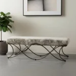 Goldoma 55-inch chenille upholstered entryway bench with gold metal frame
