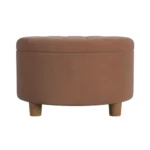 Goldoma 28-Inch Round Velvet Lift Top Storage Ottoman, Spice Brown – side view