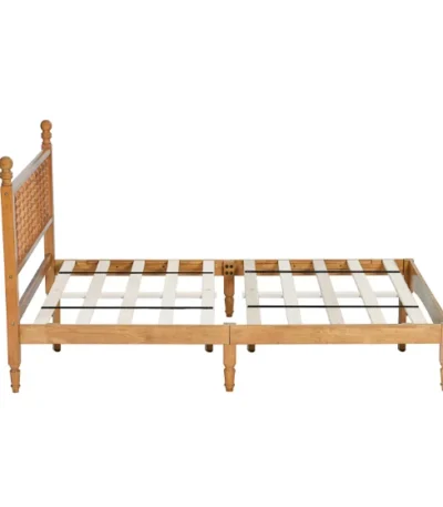 Goldoma solid wood bed frame with spindle headboard in king size, modern coastal oak finish