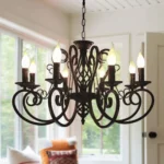 8-Light French Country Chandelier, Industrial Vintage Black Iron Pendant Light Fixture for Kitchen Island, Dining Room,