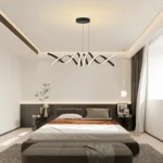 Modern LED Dimmable Pendant Light with Remote, 2-Light 38W Aluminium Linear Chandelier Lamp, 39.3" Black for Dining Room