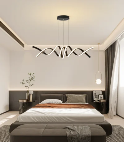 Modern LED Dimmable Pendant Light with Remote, 2-Light 38W Aluminium Linear Chandelier Lamp, 39.3" Black for Dining Room
