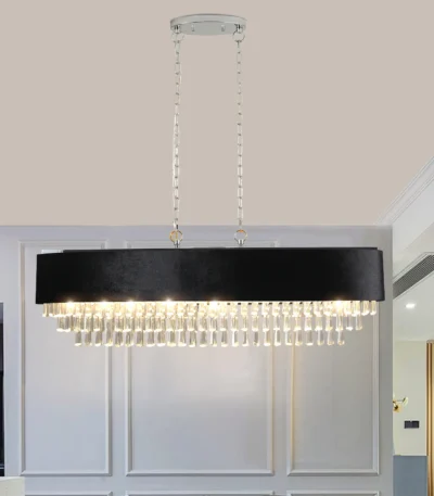 US Stock Free Shipping Modern Black 8-Light Crystal Chandelier Dining Living Room Round Pendant Light Fixtures