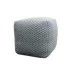 Blue beige wool cube trellis pouf ottoman 18 inch - stylish footrest and extra seat for living room decor