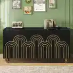 Modern Fluted Sideboard Buffet with Storage, Curve Element with Strict Lines, 4 Doors Storage Cabinet with Adjustable