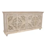 HMS 71 Modern Antiqued Beige Solid Mango Wood Sideboard Cabinet with Four Doors for Home Bar Furniture - Image 3