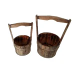 Pair of large outdoor planters with thriving plants on a sunny patio
