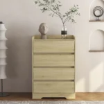 4 drawer dresser chest in minimalist wood finish with handle-free design, perfect for bedroom storage