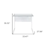 HMS 33 Clear and White Glass Computer Desk with Stainless Steel Writing Surface – top view
