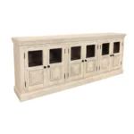 HMS 93 Midcentury Modern Sideboard White Distressed Mango Wood with Six Glass Doors for Home Bar Furniture - Image 5