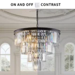 24" Contemporary Crystal Modern Chandeliers Crystal Ceiling Chandelier 4 Tier Black Chandelier Lighting (Bulbs Not Included)